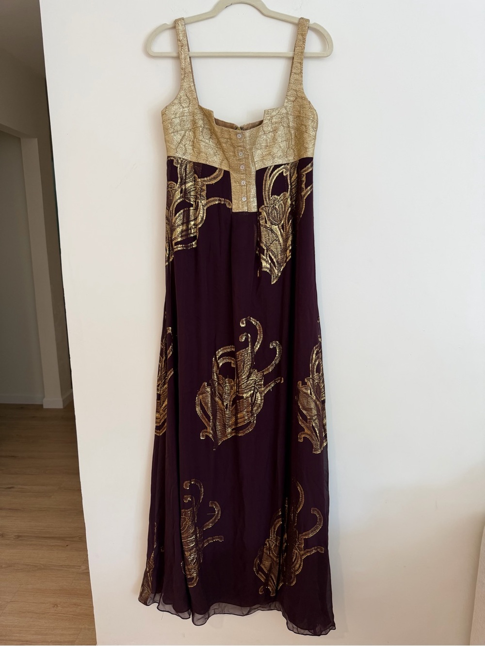 Nicole miller collection vintage Elegant Gold and Deep Plum Maxi Dress size 6